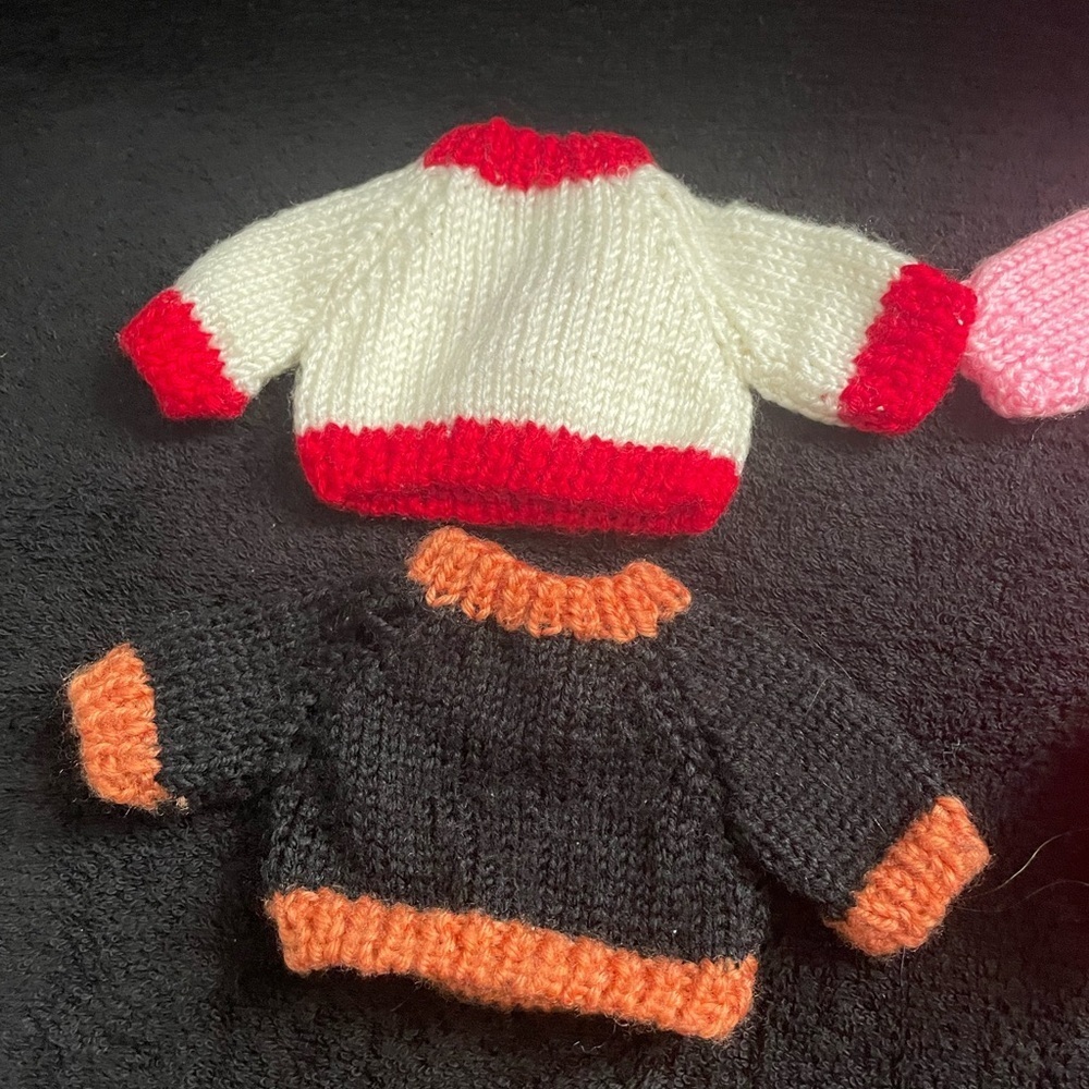 Set of Four Mini Festive Knit Sweaters for Dolls or stuffed bears - Picture 5 of 8